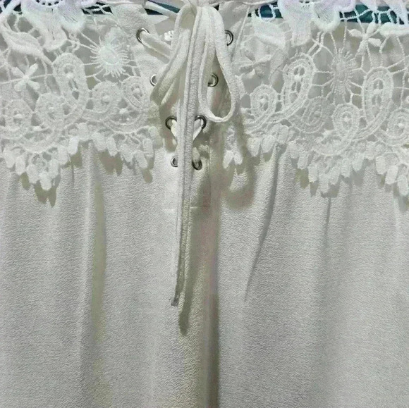 Spense Lace-Up Crochet Yoke White Long Sleeve Blouse Size M - Picture 5 of 7